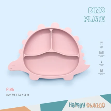 Baby Feeding Plate - Dino | Pink