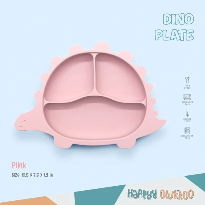 Baby Feeding Plate - Dino | Pink - Image 1